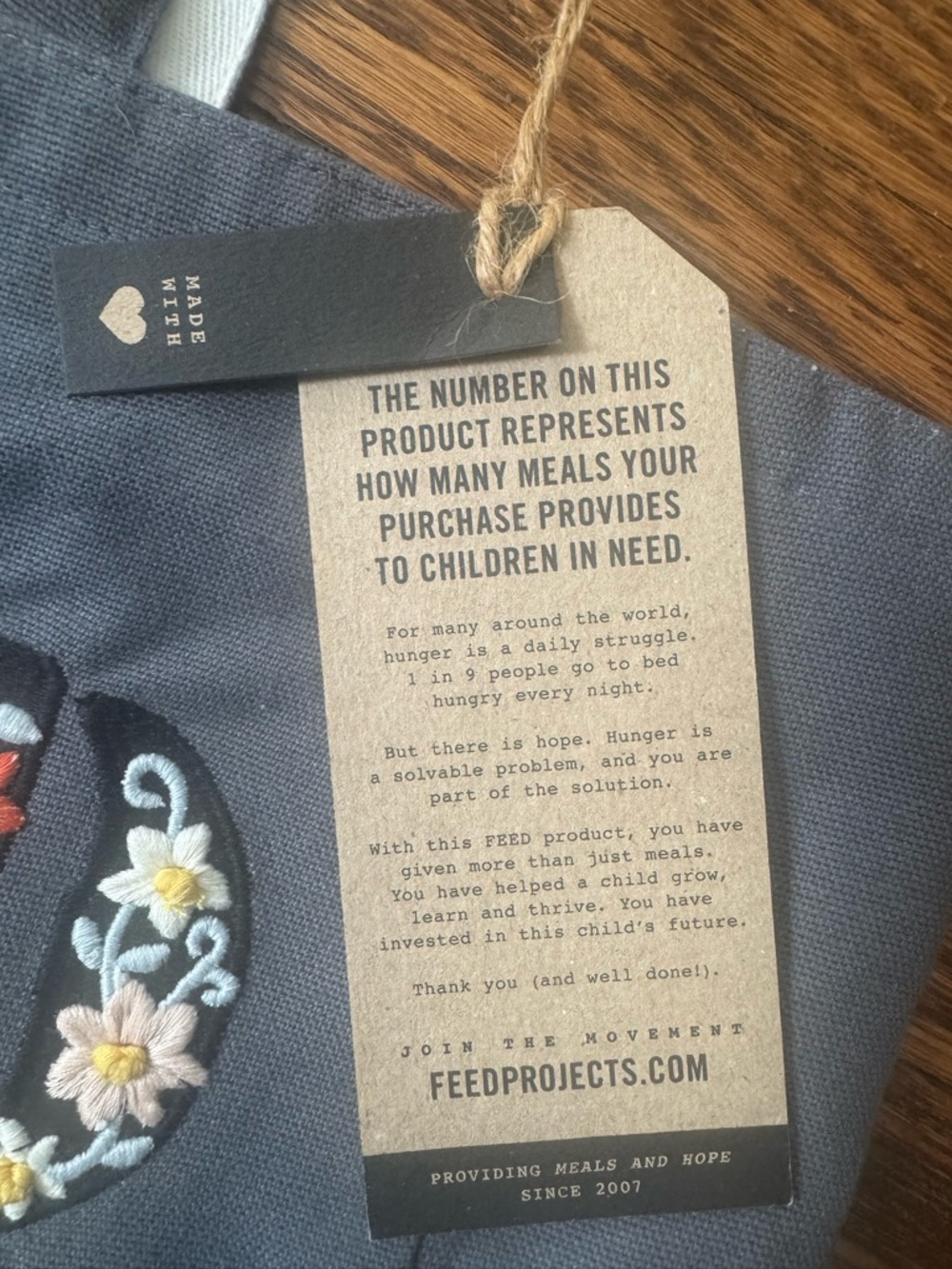 Feed The Children Of The World Tote Bag Canvas Burlap Pockets  WFP New - Picture 5 of 11